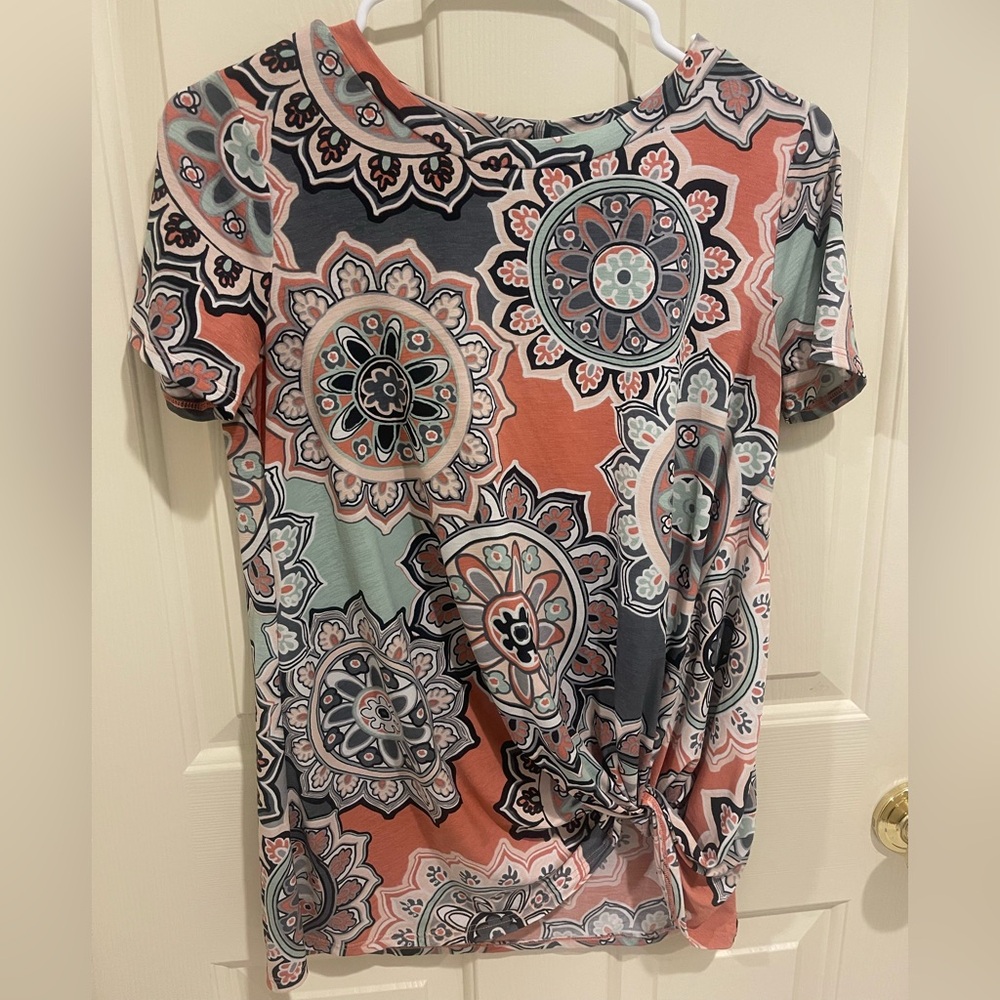 TWENTY TEN Blouse Stretch Peach Paisley Floral Bohemian